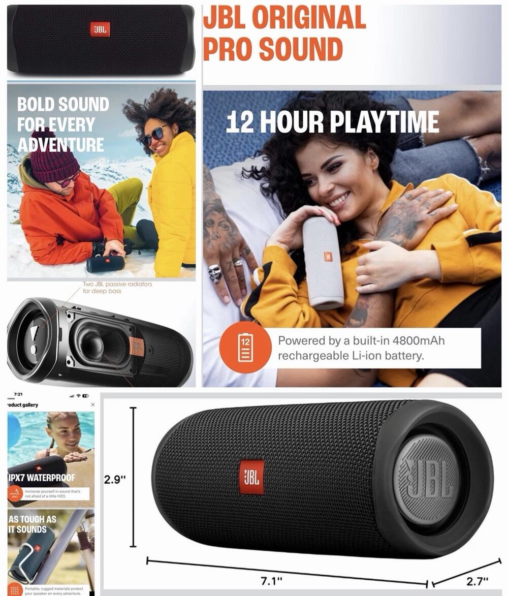 JBL Flip 5 Black Portable Bluetooth Speaker JBLFLIP5BLKAM Sealed in Box (SIB)